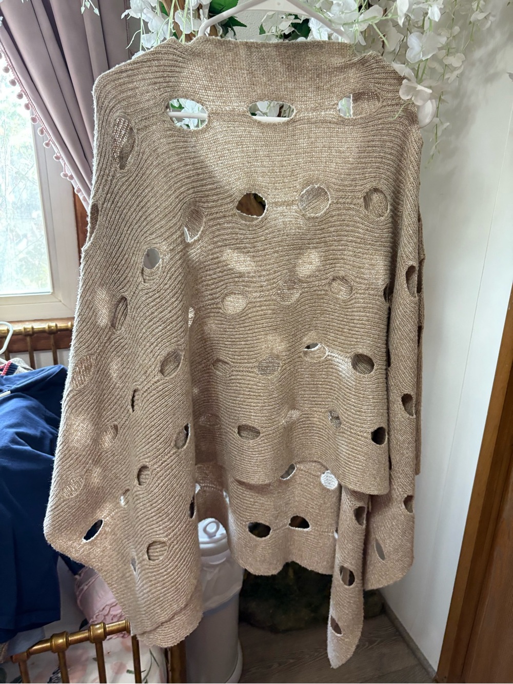 Kerisma Cream Hole-Pattern Poncho - Picture 7 of 8
